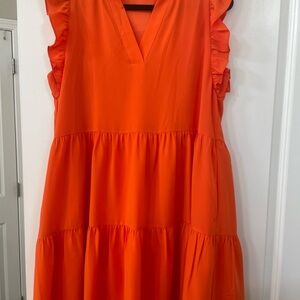 Joy Joy Orange Ruffled A-line Sundress